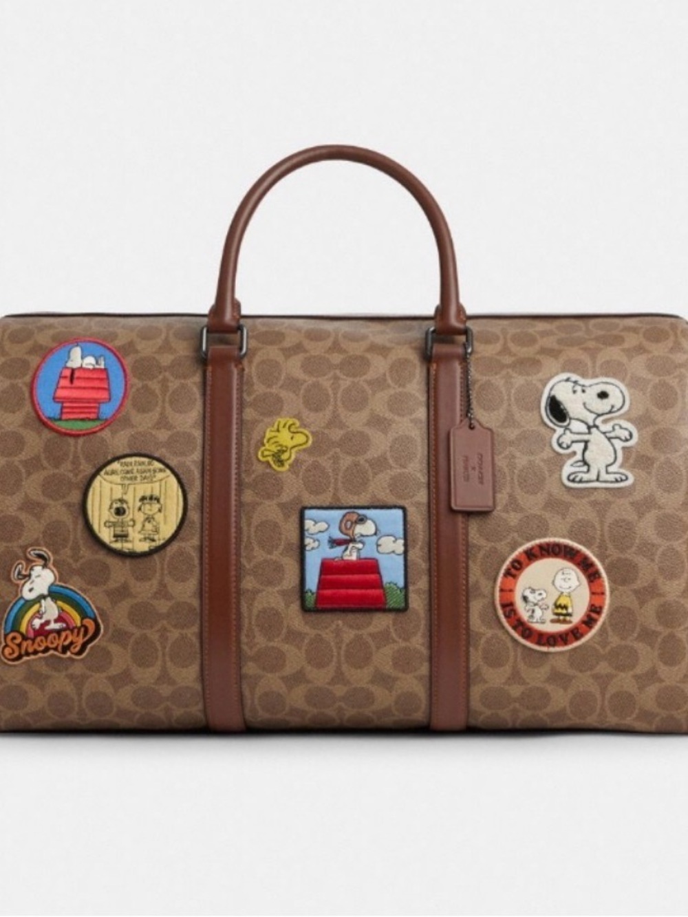Coach Brown Signature Duffel with Peanuts Character Patches - Picture 1 of 4